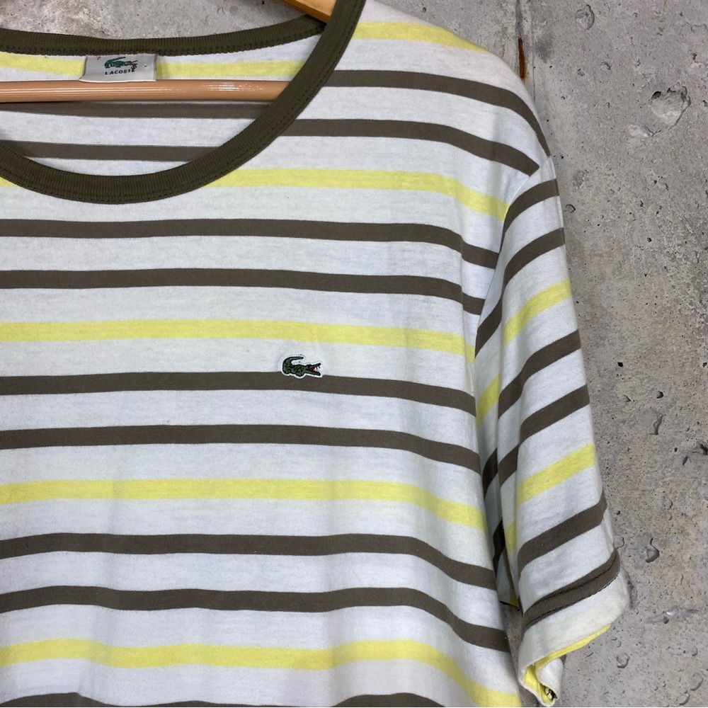 Lacoste yellow green white striped short sleeve shirt - Picture 2 of 6